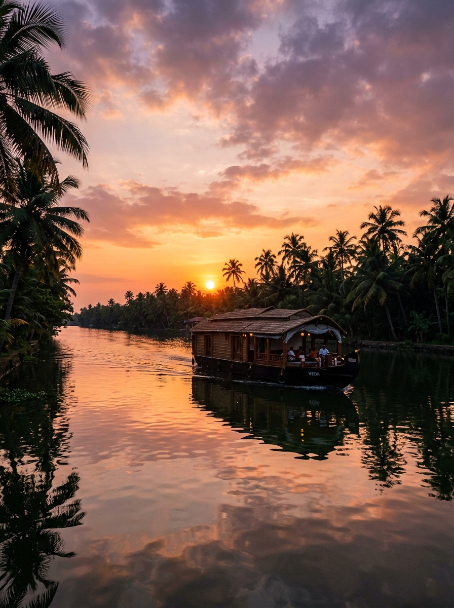 a long boat with two people in it on a lake